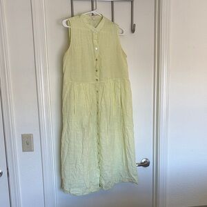 Eileen Fisher Organic Handkerchief Linen Pleated Dress - Citrus - Size M